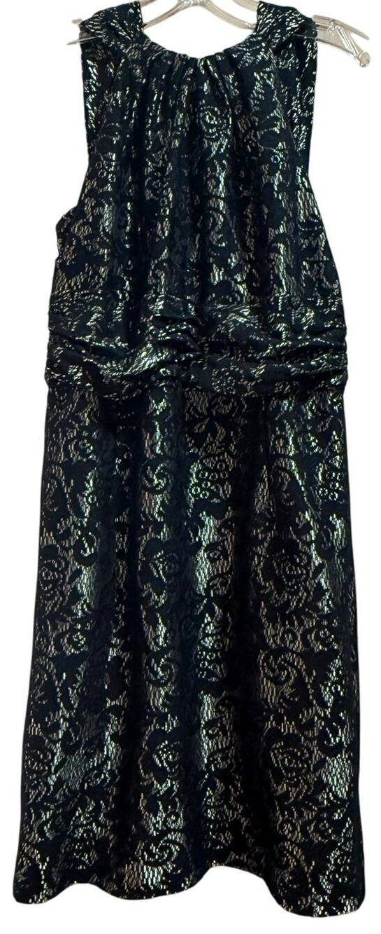 David Meister Gold and Black Lace Sleeveless Mini Dress - Size 8